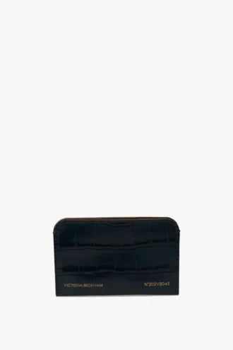 Envelope card holder in midnight blue croc embossed leather