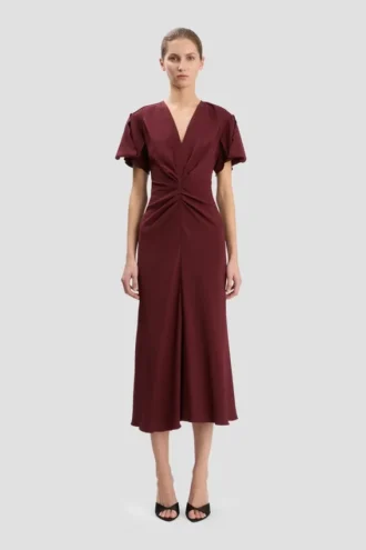 Eve midi dress in burgundy