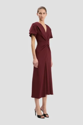 Eve midi dress in burgundy