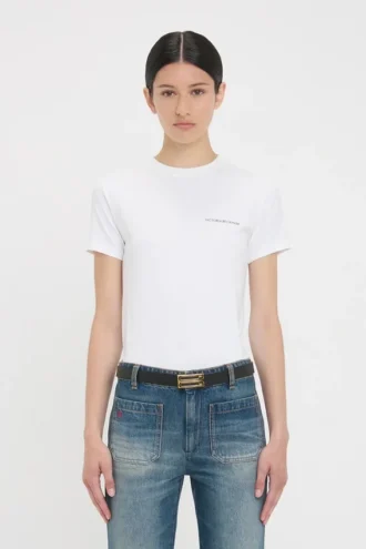 Fitted shrunken logo t-shirt in white