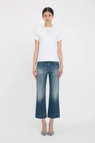 Fitted shrunken logo t-shirt in white