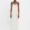 Floor-length cami dress in ivory