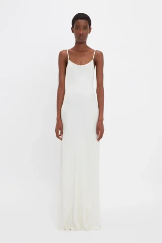 Floor-length cami dress in ivory