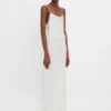 Floor-length cami dress in ivory