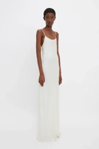 Floor-length cami dress in ivory