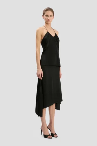 Gathered cami top in black