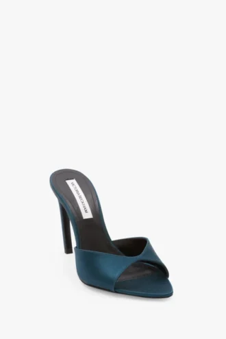 Harlow mule 100 in teal blue satin