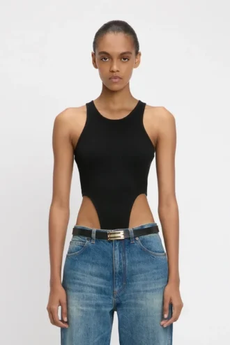 High leg bodysuit in black