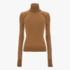 High neck jumper in dark camel