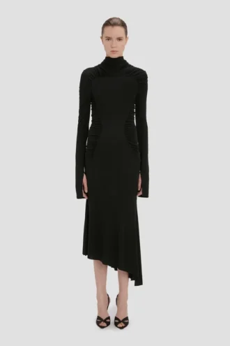 High neck midi dress in black