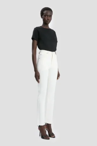 High-rise slim jean in washed white