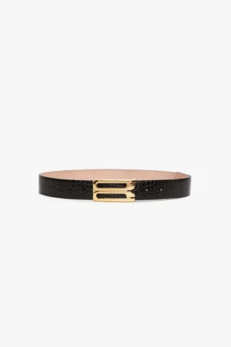 Jumbo dorian belt in black croc embossed calf leather