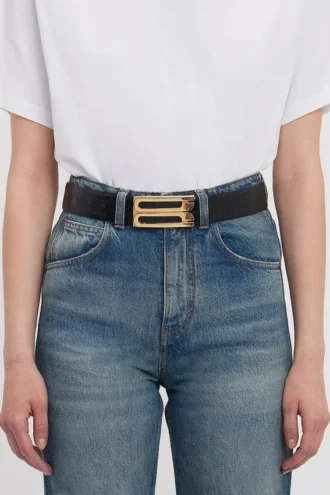 Jumbo dorian belt in black croc embossed calf leather