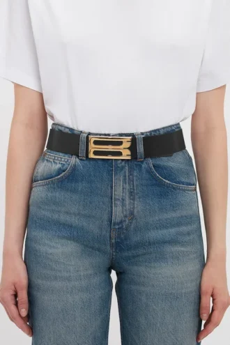 Jumbo dorian belt in black glossed leather