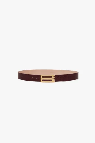 Jumbo dorian belt in burgundy croc embossed calf leather