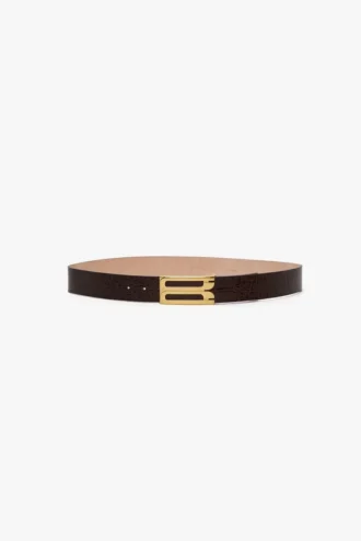 Jumbo dorian belt in dark brown croc embossed leather