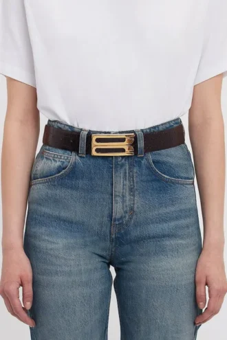 Jumbo dorian belt in dark brown croc embossed leather