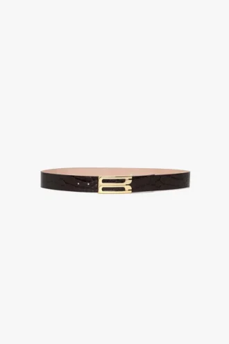 Jumbo dorian belt in espresso croc embossed calf leather