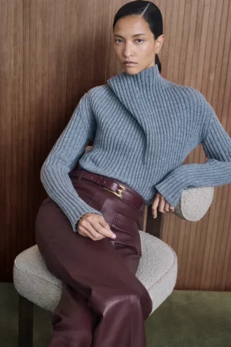 Leather alina trouser in burgundy