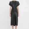 Leather bela midi dress in black