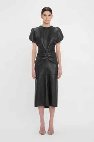 Leather bela midi dress in black