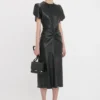 Leather bela midi dress in black