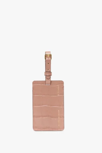 Luggage tag in blush pink croc embossed leather