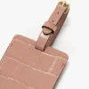 Luggage tag in blush pink croc embossed leather