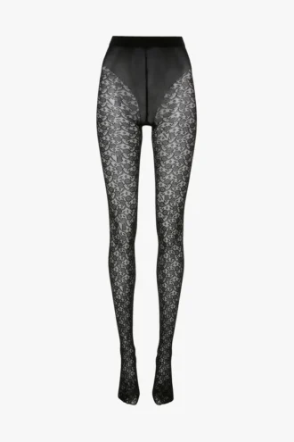 Monogram lace tights in black