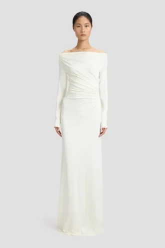 Off-shoulder gown in ivory
