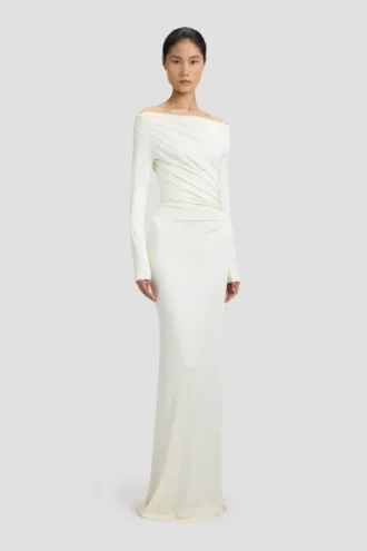 Off-shoulder gown in ivory