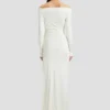 Off-shoulder gown in ivory