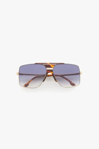 Oversized metal and acetate frame in gold havana
