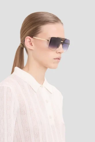 Oversized metal and acetate frame in gold havana