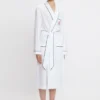 Piping detail pyjama robe in white