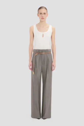 Pleated waist trouser in nickel