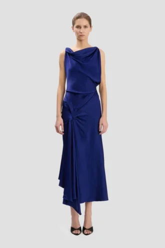 Posy midi dress in bright indigo
