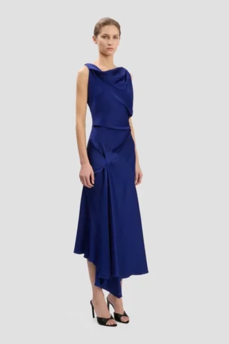 Posy midi dress in bright indigo