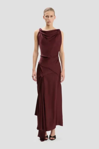 Posy midi dress in burgundy