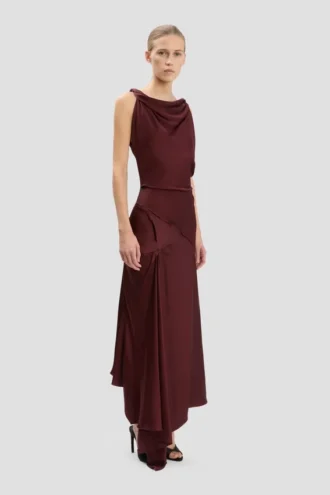 Posy midi dress in burgundy