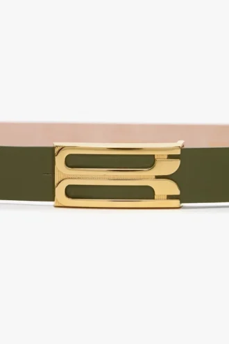 Regular dorian belt in khaki smooth leather
