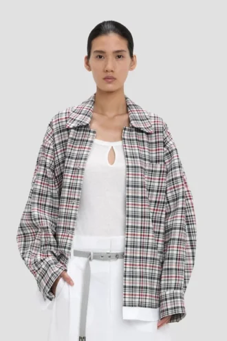 Relaxed cocoon shacket in blue-red check