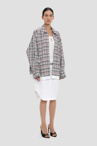 Relaxed cocoon shacket in blue-red check