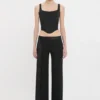 Satin waistband trouser in black