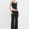 Satin waistband trouser in black