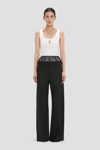 Sheer panel trouser in black