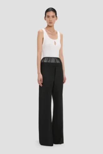 Sheer panel trouser in black