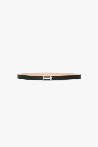 Silver buckle dorian belt in black grained leather