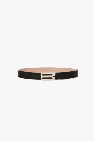 Silver buckle jumbo dorian belt in black grained leather