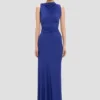 Sleeveless draped gown in bright indigo